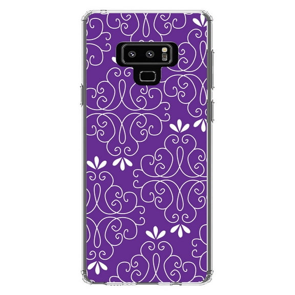 DistinctInk Clear Shockproof Hybrid Case for Samsung Galaxy Note 9 - TPU Bumper, Acrylic Back, Tempered Glass Screen Protector - Purple White Floral