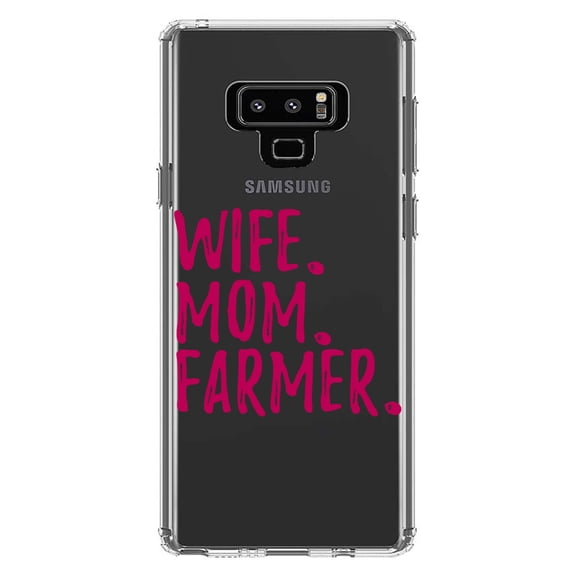 DistinctInk Clear Shockproof Hybrid Case for Samsung Galaxy Note 9 - TPU Bumper Acrylic Back Tempered Glass Screen Protector - Wife. Mom. Farmer.