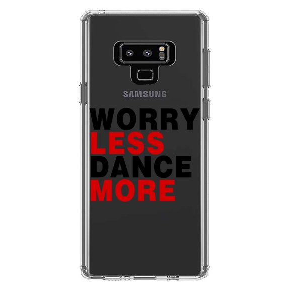 DistinctInk Clear Shockproof Hybrid Case for Samsung Galaxy Note 9 - TPU Bumper Acrylic Back Tempered Glass Screen Protector - Worry Less, Dance More