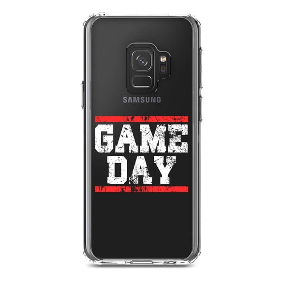 DistinctInk Clear Shockproof Hybrid Case for Samsung Galaxy S9 (5.8" Screen) - TPU Bumper Acrylic Back Tempered Glass Screen Protector - Game Day