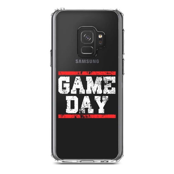 DistinctInk Clear Shockproof Hybrid Case for Samsung Galaxy S9 (5.8" Screen) - TPU Bumper Acrylic Back Tempered Glass Screen Protector - Game Day