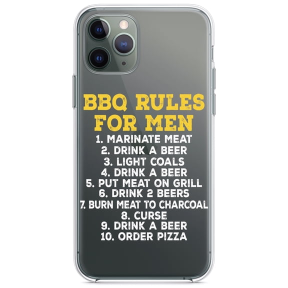 DistinctInk Clear Shockproof Hybrid Case for iPhone 11 (6.1" Screen) - TPU Bumper Acrylic Back Tempered Glass Screen Protector - BBQ Rules for Men