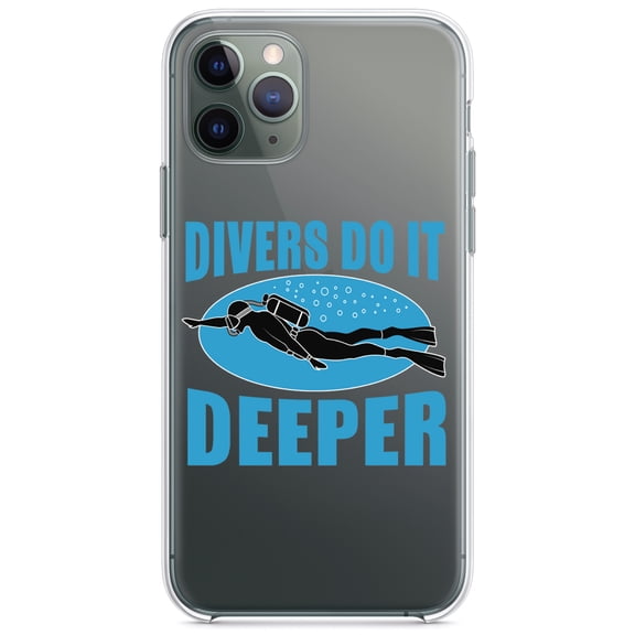 DistinctInk Clear Shockproof Hybrid Case for iPhone 11 (6.1" Screen) - TPU Bumper Acrylic Back Tempered Glass Screen Protector - Divers Do It Deeper