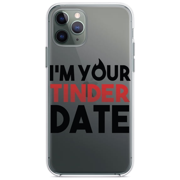DistinctInk Clear Shockproof Hybrid Case for iPhone 11 (6.1" Screen) - TPU Bumper Acrylic Back Tempered Glass Screen Protector - I'm Your Tinder Date