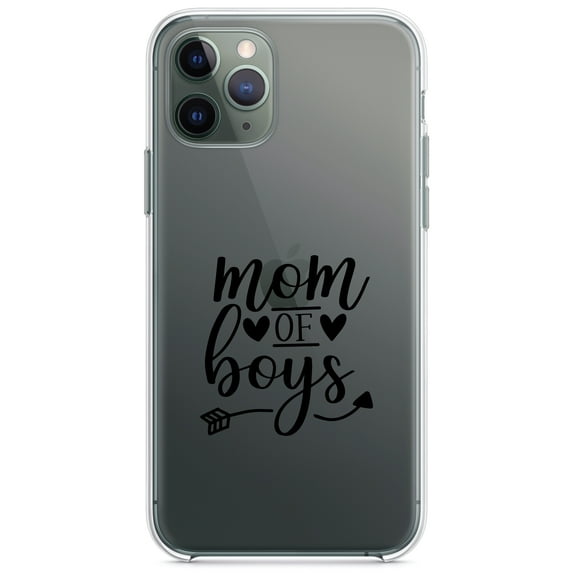 DistinctInk Clear Shockproof Hybrid Case for iPhone 11 Pro (5.8" Screen) - TPU Bumper Acrylic Back Tempered Glass Screen Protector - Mom of Boys