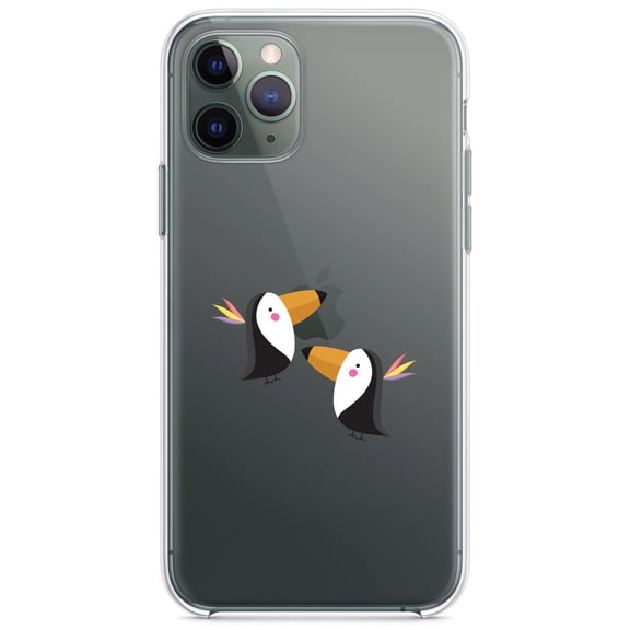 DistinctInk Clear Hybrid Case for Apple iPhone 13 (6.1" Screen) - Cute Cartoon Toucans - Slim Profile Design