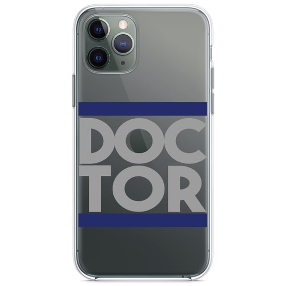 DistinctInk Clear Hybrid Case for Apple iPhone 13 (6.1" Screen) - DOCTOR Word Art - Tempered Glass Back