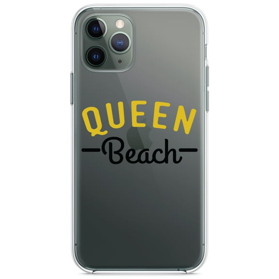 DistinctInk Clear Shockproof Hybrid Case for iPhone 13 (6.1" Screen) - TPU Bumper Acrylic Back Tempered Glass Screen Protector - Queen Beach