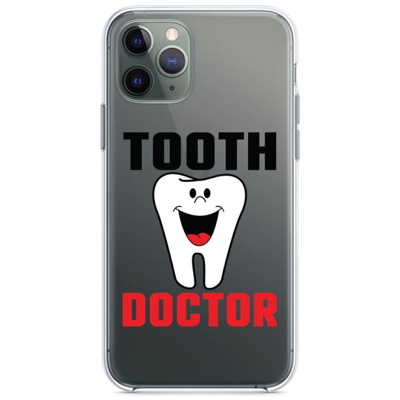 DistinctInk Clear Hybrid Case for Apple iPhone 13 (6.1" Screen) - Tooth Doctor Dentist - Raised Bezel Screen Guard