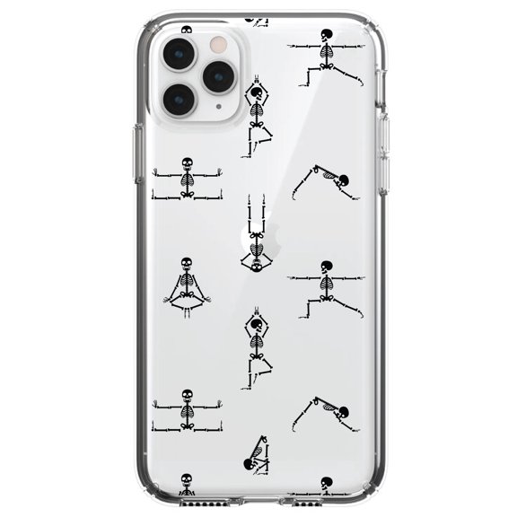 DistinctInk Clear Hybrid Case for Apple iPhone 13 Pro (6.1" Screen) - Yoga Skeletons - Lightweight Grip