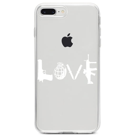 DistinctInk Clear Shockproof Hybrid Case for iPhone 7 PLUS / 8 PLUS (5.5" Screen) TPU Bumper Acrylic Back Tempered Glass Screen Protector - Love Guns