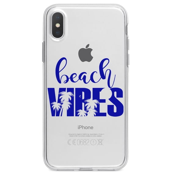 DistinctInk Clear Shockproof Hybrid Case for iPhone X / XS (5.8" Screen) - TPU Bumper Acrylic Back Tempered Glass Screen Protector - Beach Vibes