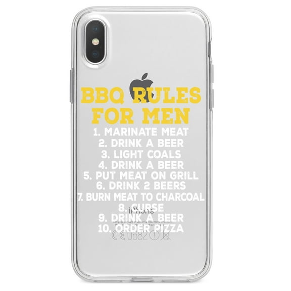 DistinctInk Clear Shockproof Hybrid Case for iPhone XR (6.1" Screen) - TPU Bumper Acrylic Back Tempered Glass Screen Protector - BBQ Rules for Men