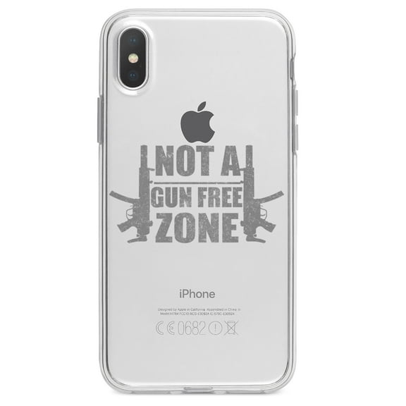 DistinctInk Clear Shockproof Hybrid Case for iPhone XR (6.1" Screen) - TPU Bumper Acrylic Back Tempered Glass Screen Protector - Not a Gun Free Zone