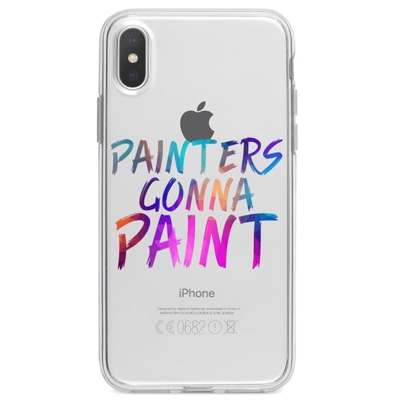 DistinctInk Clear Shockproof Hybrid Case for iPhone XR (6.1" Screen) - TPU Bumper Acrylic Back Tempered Glass Screen Protector - Painters Gonna Paint
