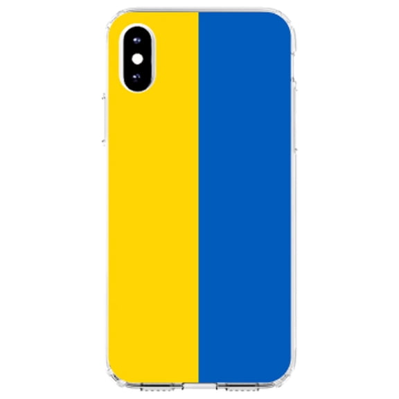 DistinctInk Clear Shockproof Hybrid Case for iPhone XS Max (6.5" Screen) - TPU Bumper, Acrylic Back, Tempered Glass Screen Protector - Ukraine Flag