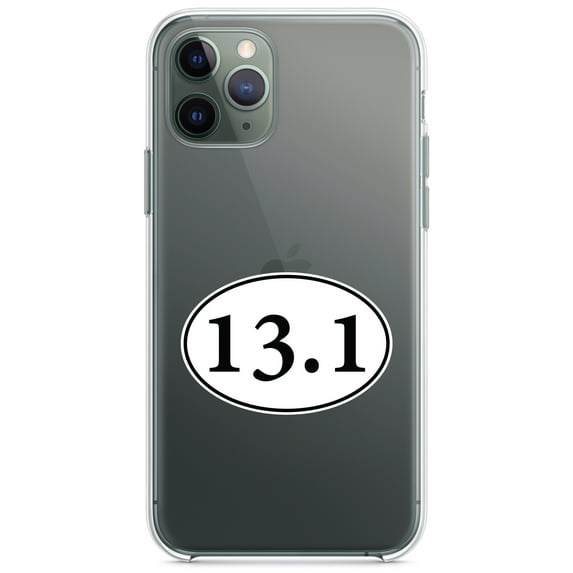 DistinctInk Clear Shockproof Hybrid Case for iPhone 11 (6.1" Screen) - TPU Bumper Acrylic Back Tempered Glass Screen Protector - 13.1 - Half Marathon Sticker - Running