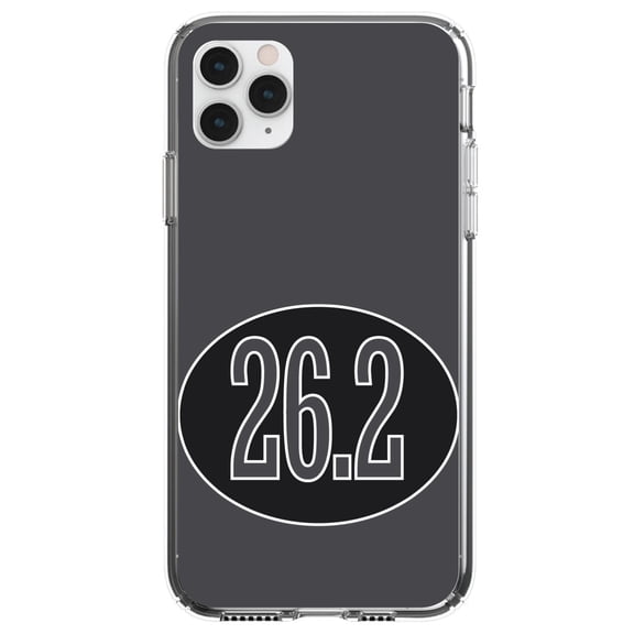 DistinctInk Clear Shockproof Hybrid Case for iPhone 11 (6.1" Screen) - TPU Bumper, Acrylic Back, Tempered Glass Screen Protector - Black 26.2 Oval Marathon Run - Show Your Love of Running