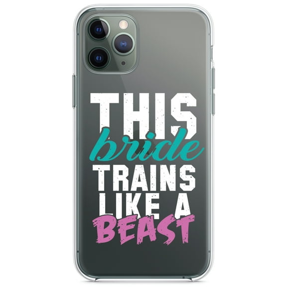 DistinctInk Clear Shockproof Hybrid Case for iPhone 11 (6.1" Screen) - TPU Bumper Acrylic Back Tempered Glass Screen Protector - This Bride Trains Like a Beast