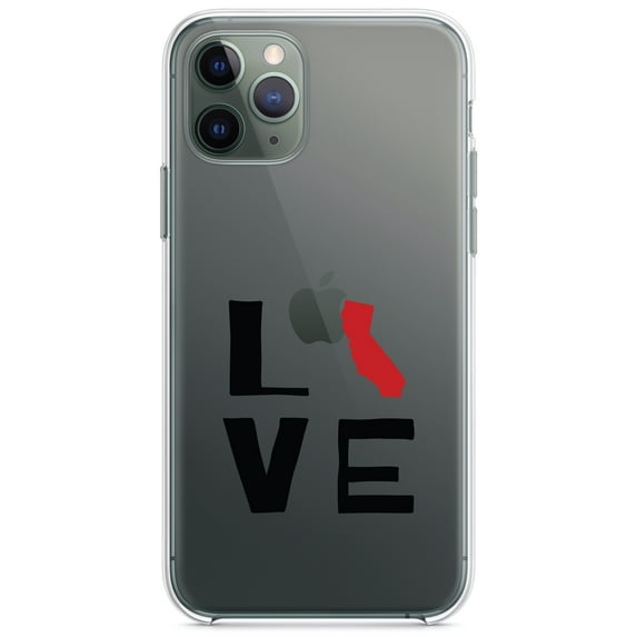 DistinctInk Clear Shockproof Hybrid Case for iPhone 11 (6.1" Screen) - TPU Bumper Acrylic Back Tempered Glass Screen Protector - California - Love Black & Red