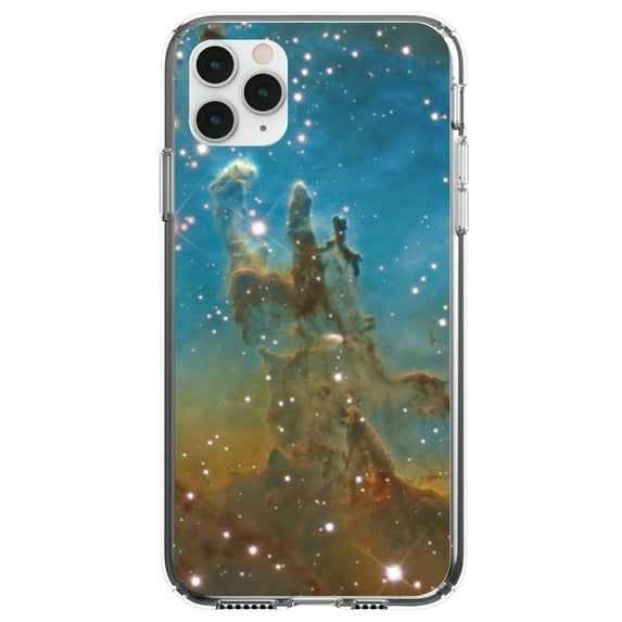 DistinctInk Clear Shockproof Hybrid Case for iPhone 11 (6.1" Screen) - TPU Bumper, Acrylic Back, Tempered Glass Screen Protector - Eagle Nebula Blue Green - Show Your Love of Astronomy