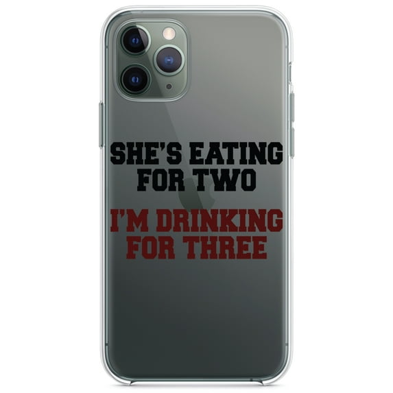 DistinctInk Clear Shockproof Hybrid Case for iPhone 11 (6.1" Screen) - TPU Bumper Acrylic Back Tempered Glass Screen Protector - She's Eating For Two, I'm Drinking for 3