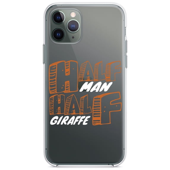 DistinctInk Clear Shockproof Hybrid Case for iPhone 11 (6.1" Screen) - TPU Bumper Acrylic Back Tempered Glass Screen Protector - Half Man Half Giraffe