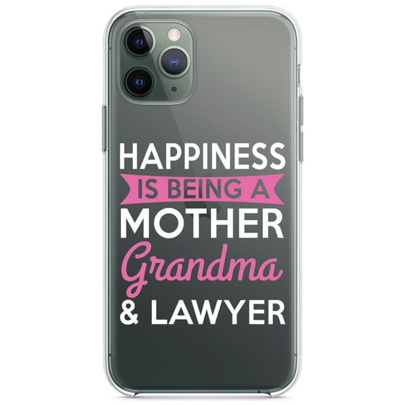 DistinctInk Clear Shockproof Hybrid Case for iPhone 11 (6.1" Screen) - TPU Bumper Acrylic Back Tempered Glass Screen Protector - Happiness is Being a Mother Grandma Lawyer