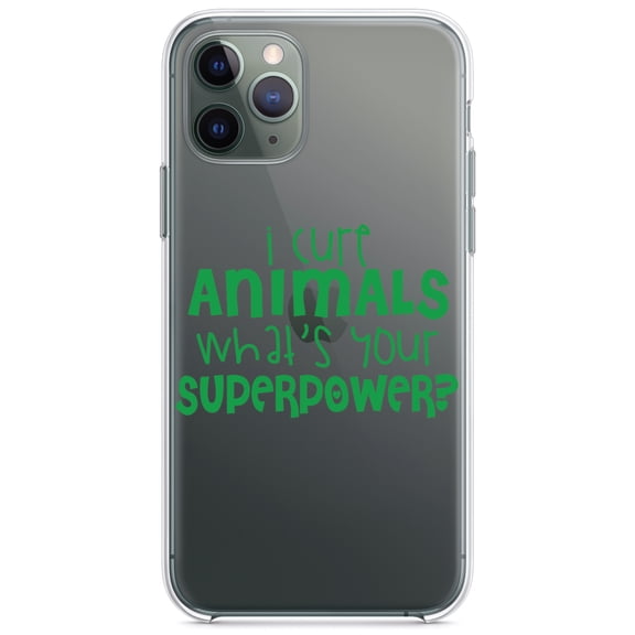 DistinctInk Clear Shockproof Hybrid Case for iPhone 11 (6.1" Screen) - TPU Bumper Acrylic Back Tempered Glass Screen Protector - I Cure Animals What's Your Superpower