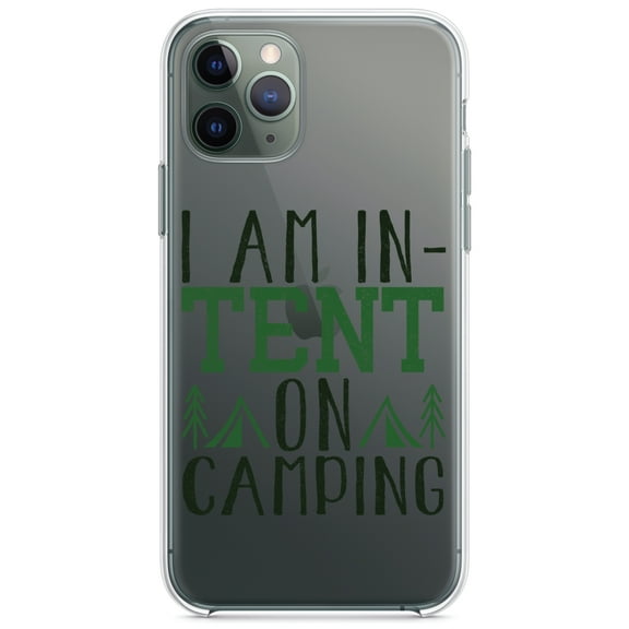 DistinctInk Clear Shockproof Hybrid Case for iPhone 11 (6.1" Screen) - TPU Bumper Acrylic Back Tempered Glass Screen Protector - I Am In-TENT on Camping