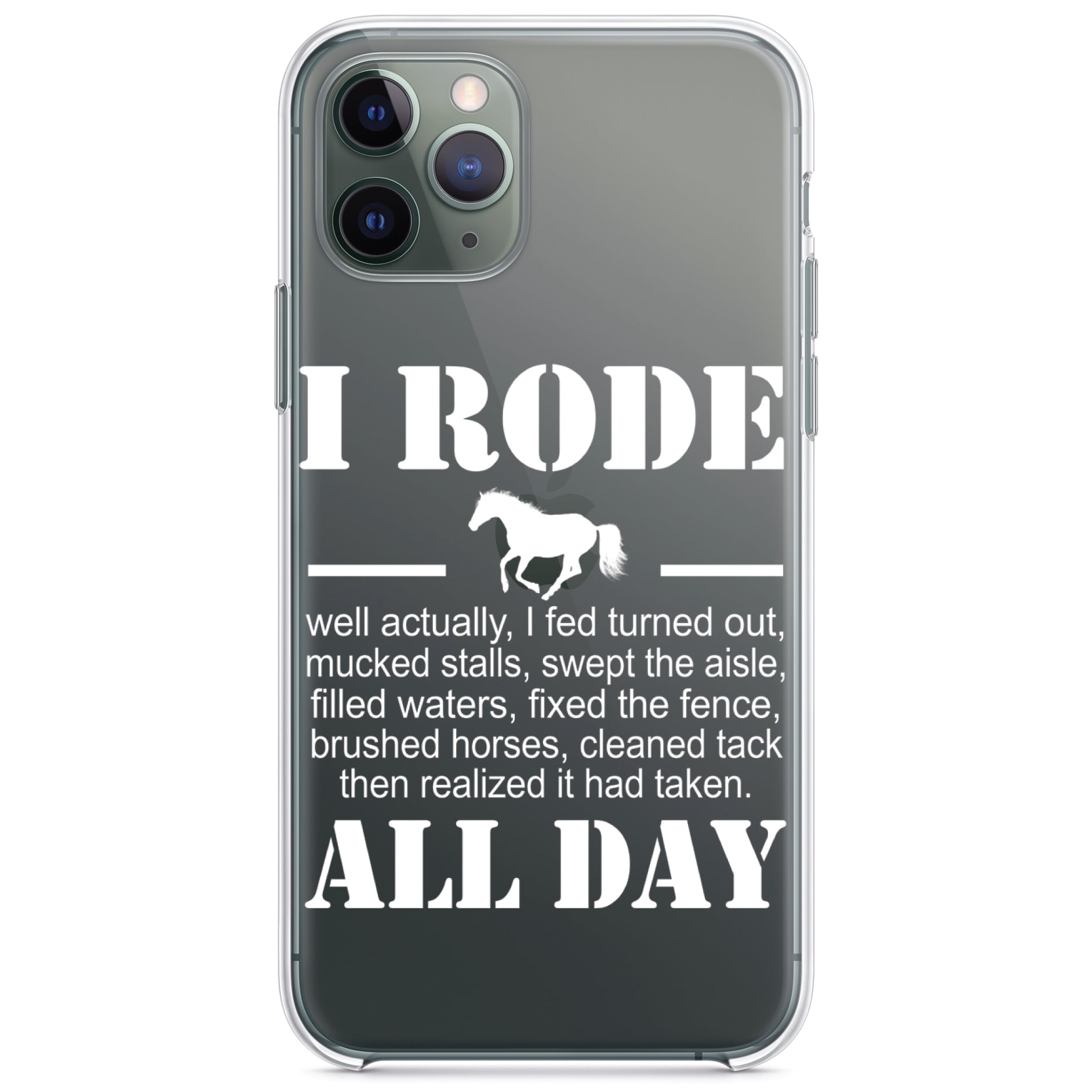 DistinctInk Clear Shockproof Hybrid Case for iPhone 11 (6.1" Screen) - TPU Bumper Acrylic Back Tempered Glass Screen Protector - I Rode All Day - Horse - Walmart Business Supplies DistinctInk Clear Shockproof Hybrid Case for iPhone 11 (6.1" Screen) - TPU Bumper Acrylic Back Tempered Glass Screen Protector - I Rode All Day - Horse - Walmart Business Supplies