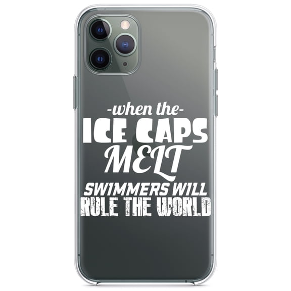 DistinctInk Clear Shockproof Hybrid Case for iPhone 11 (6.1" Screen) - TPU Bumper Acrylic Back Tempered Glass Screen Protector - When Ice Caps Melt Swimmer Rule the World