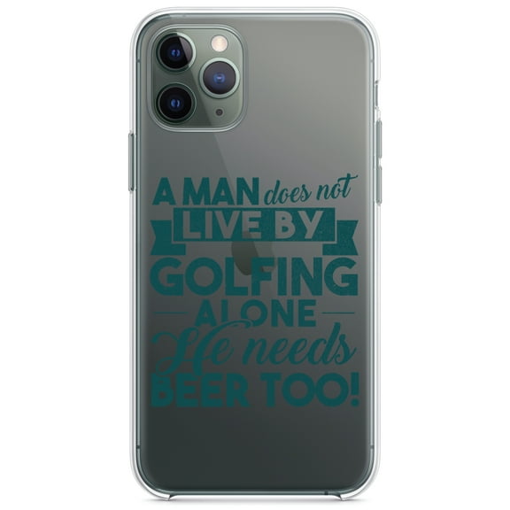 DistinctInk Clear Shockproof Hybrid Case for iPhone 11 (6.1" Screen) - TPU Bumper Acrylic Back Tempered Glass Screen Protector - Live By Golfing Alone Need Beer Too