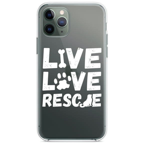 DistinctInk Clear Shockproof Hybrid Case for iPhone 11 (6.1" Screen) - TPU Bumper Acrylic Back Tempered Glass Screen Protector - Live Love Rescue - Dog Paw