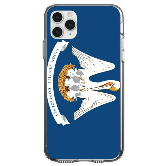 DistinctInk Clear Shockproof Hybrid Case for iPhone 11 (6.1" Screen) - TPU Bumper, Acrylic Back, Tempered Glass Screen Protector - Louisiana State Flag - US State Flag