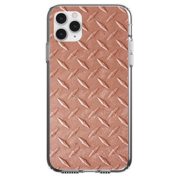 DistinctInk Clear Shockproof Hybrid Case for iPhone 11 (6.1" Screen) - TPU Bumper, Acrylic Back, Tempered Glass Screen Protector - Orange Diamond Plate Steel Image Print - Printed Diamond Plate Image