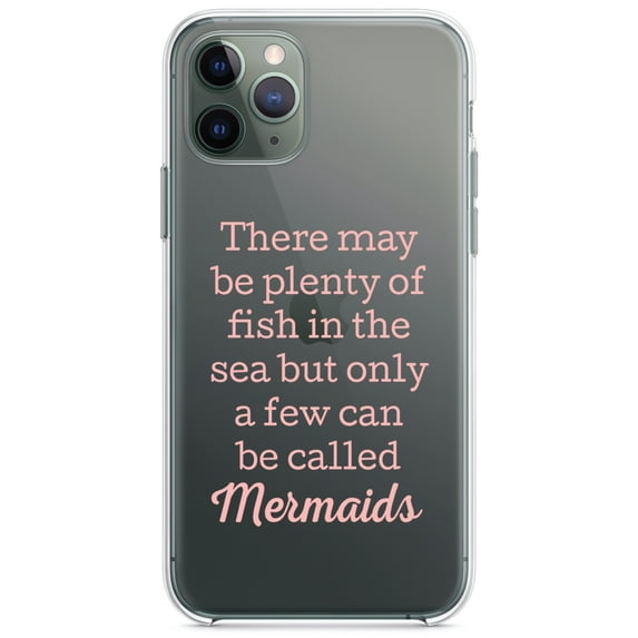 DistinctInk Clear Shockproof Hybrid Case for iPhone 11 (6.1" Screen) - TPU Bumper Acrylic Back Tempered Glass Screen Protector - Plenty of Fish in the Sea But Only a Few Mermaids