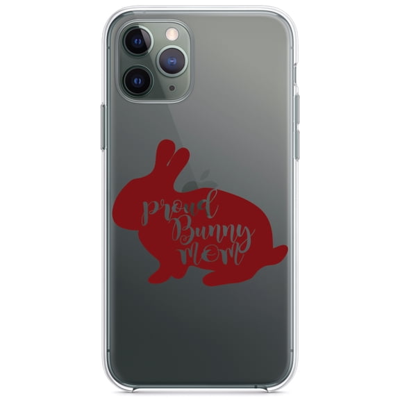 DistinctInk Clear Shockproof Hybrid Case for iPhone 11 (6.1" Screen) - TPU Bumper Acrylic Back Tempered Glass Screen Protector - Proud Bunny Mom - Rabbit