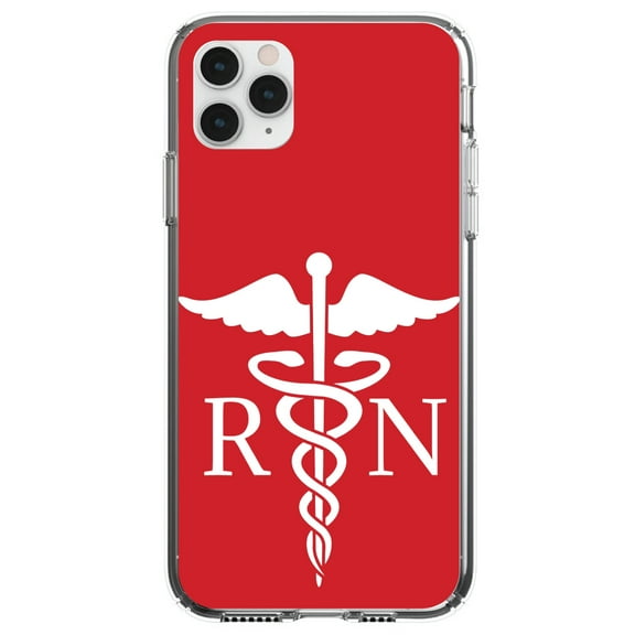 DistinctInk Clear Shockproof Hybrid Case for iPhone 11 (6.1" Screen) - TPU Bumper, Acrylic Back, Tempered Glass Screen Protector - RN Registered Nurse Symbol - Show Your Support for Nurses