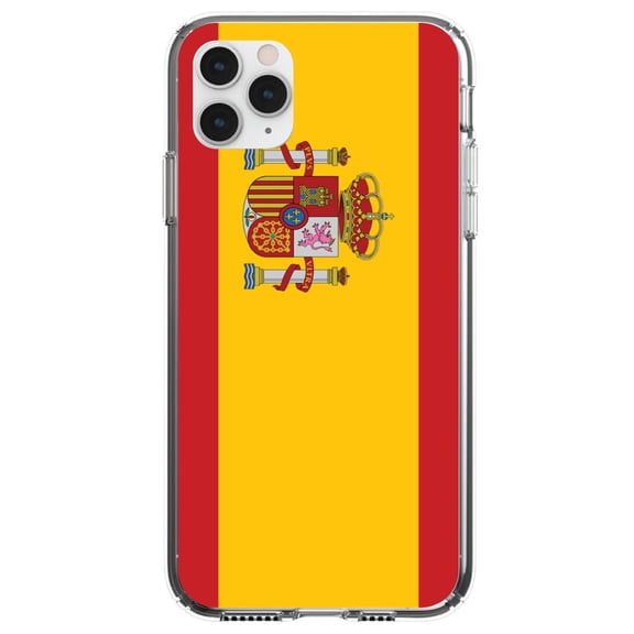 DistinctInk Clear Shockproof Hybrid Case for iPhone 11 (6.1" Screen) - TPU Bumper, Acrylic Back, Tempered Glass Screen Protector - Spain Spanish Flag Red Yellow - Show Your Love of Spain