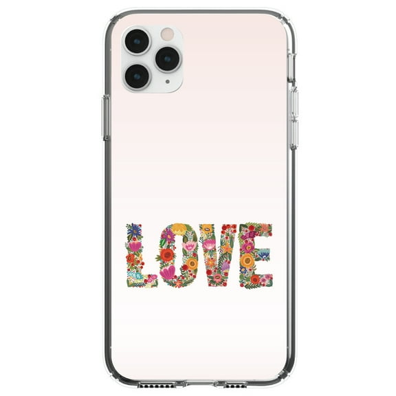 DistinctInk Clear Shockproof Hybrid Case for iPhone 11 (6.1" Screen) - TPU Bumper, Acrylic Back, Tempered Glass Screen Protector - Spring Collection - Floral LOVE Flowers