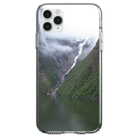 DistinctInk Clear Shockproof Hybrid Case for iPhone 11 (6.1" Screen) - TPU Bumper, Acrylic Back, Tempered Glass Screen Protector - Tracy Arm Fjord Waterfall