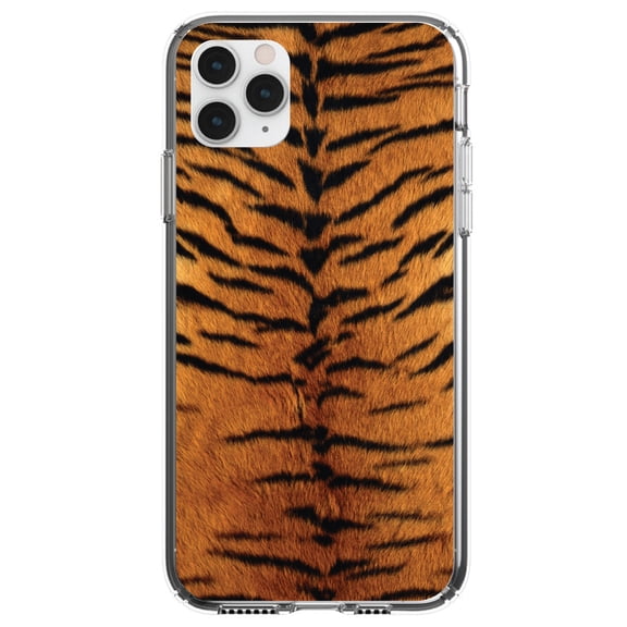 DistinctInk Clear Shockproof Hybrid Case for iPhone 11 (6.1" Screen) - TPU Bumper, Acrylic Back, Tempered Glass Screen Protector - Yellow Black Tiger Fur Skin Print - Animal Print