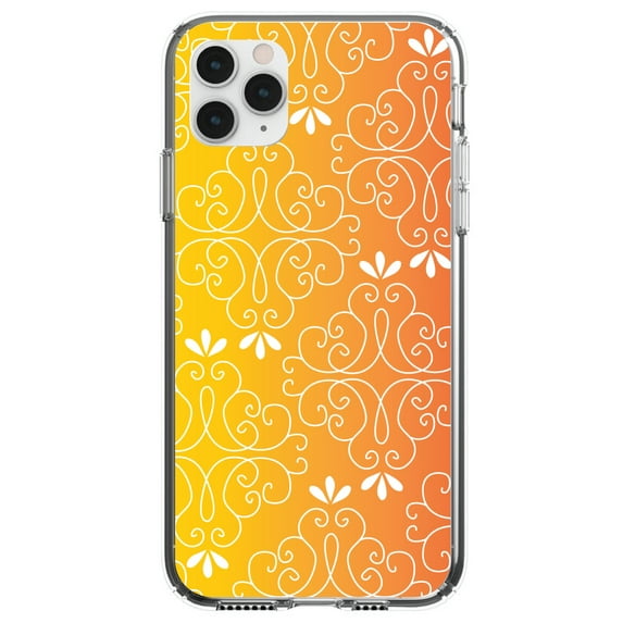 DistinctInk Clear Shockproof Hybrid Case for iPhone 11 (6.1" Screen) - TPU Bumper, Acrylic Back, Tempered Glass Screen Protector - Yellow Orange Red Gradient