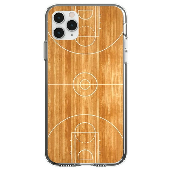 DistinctInk Clear Shockproof Hybrid Case for iPhone 11 Pro (5.8" Screen) - TPU Bumper, Acrylic Back, Tempered Glass Screen Protector - Basketball Court Layout - Show Your Love of Basketball