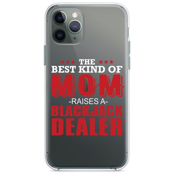 DistinctInk Clear Shockproof Hybrid Case for iPhone 11 Pro (5.8" Screen) - TPU Bumper Acrylic Back Tempered Glass Screen Protector - Best Mom Raises a Blackjack Dealer