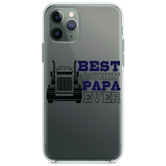 DistinctInk Clear Shockproof Hybrid Case for iPhone 11 Pro (5.8" Screen) - TPU Bumper Acrylic Back Tempered Glass Screen Protector - Best Truckin' Papa Ever