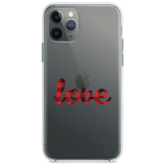 DistinctInk Clear Shockproof Hybrid Case for iPhone 11 Pro (5.8" Screen) - TPU Bumper Acrylic Back Tempered Glass Screen Protector - Buffalo Love - Red Black Plaid
