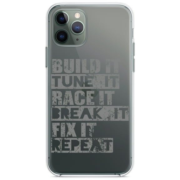 DistinctInk Clear Shockproof Hybrid Case for iPhone 11 Pro (5.8" Screen) - TPU Bumper Acrylic Back Tempered Glass Screen Protector - Build It Tune Race Break Fix Repeat