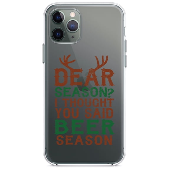 DistinctInk Clear Shockproof Hybrid Case for iPhone 11 Pro (5.8" Screen) - TPU Bumper Acrylic Back Tempered Glass Screen Protector - Dear Season? I Thought Beer Season